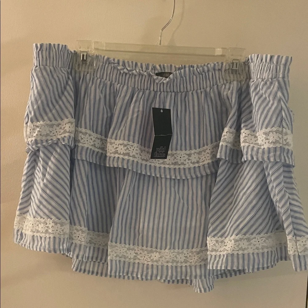 Wild Fable Blue & White Striped Lace Tiered Mini Skirt NWT XL Cottagecore - Picture 3 of 7